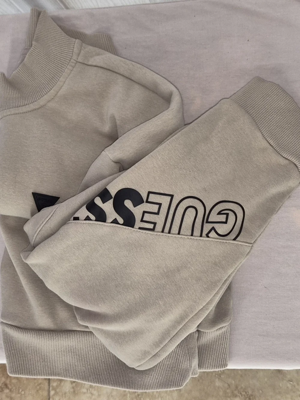 Guess Logo Beige Crewneck Sweater